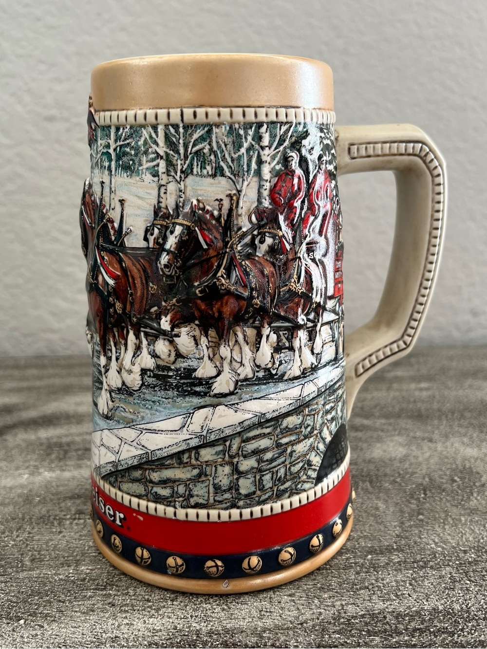 2019 Budweiser 4Oth Anniversary Holiday Beer Stein "Winter Passage" Clydesdales
